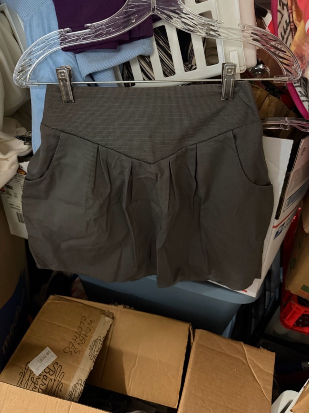 Gray Pleated Mini Skirt with V-Waist